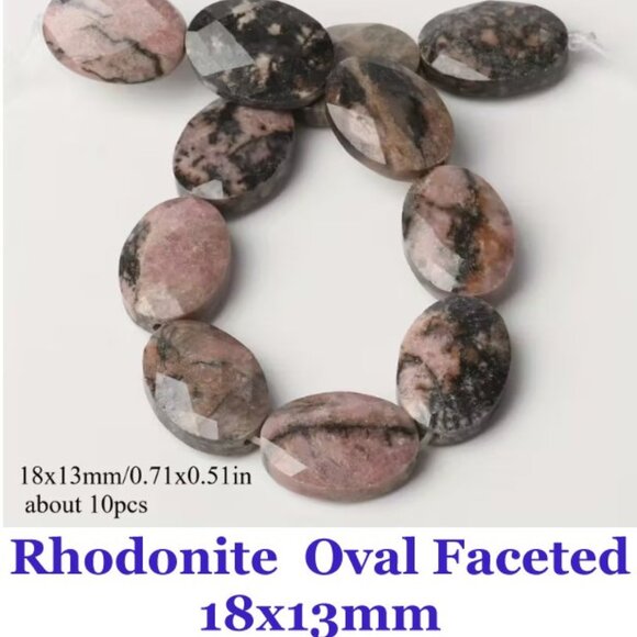 Rhodonite  Oval Faceted  Beads  18x13mm  10 Beads - Picture 1 of 1